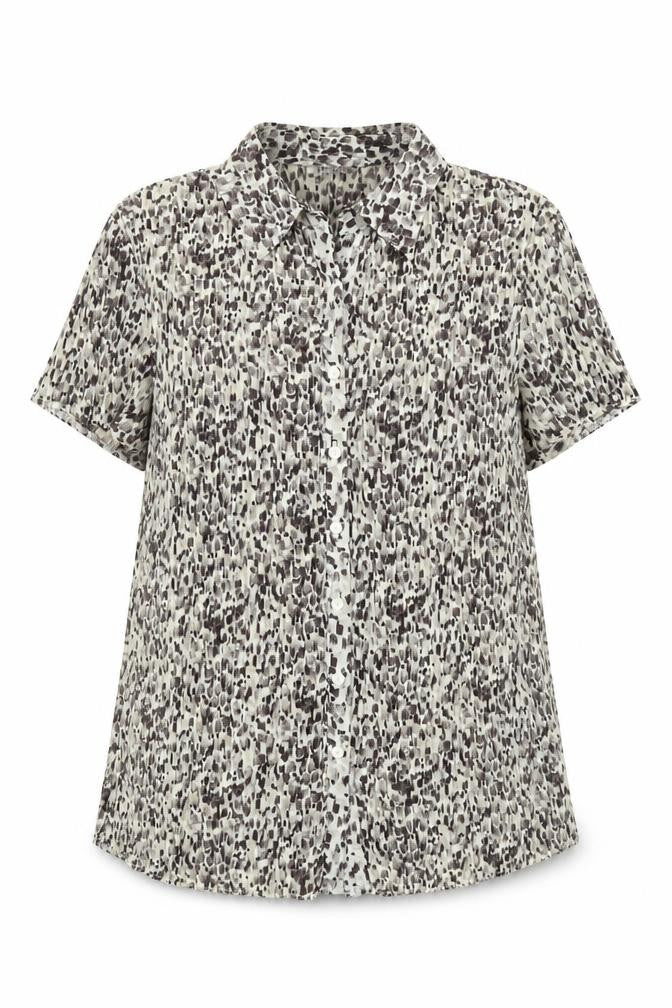 Marks and Spencer Womens Brown Geometric Polyester Basic Button-Up Size 16 Collared