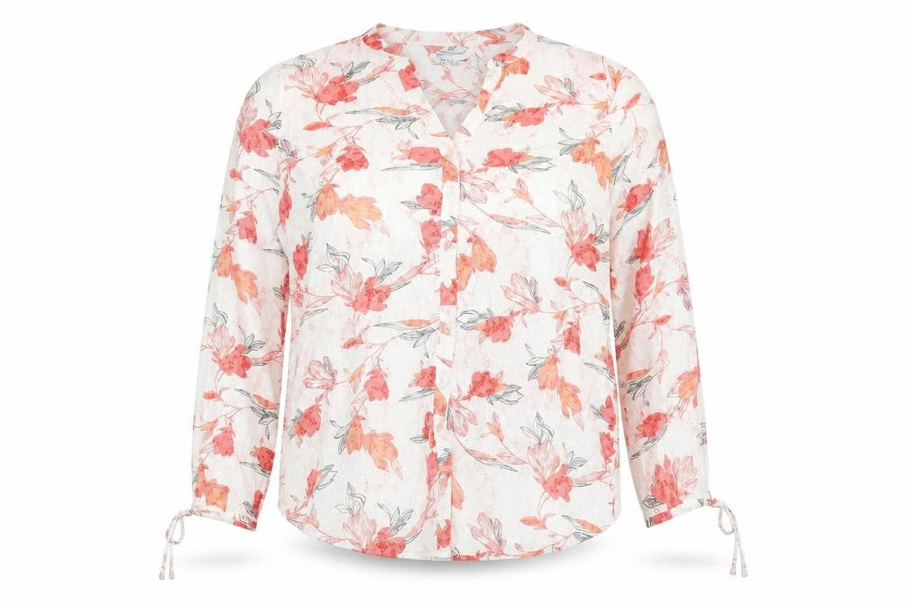 Marks and Spencer Womens White Floral Viscose Basic Button-Up Size 14 V-Neck