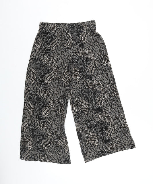 Papaya Womens Black Geometric Cotton Trousers Size 8 L20 in Regular