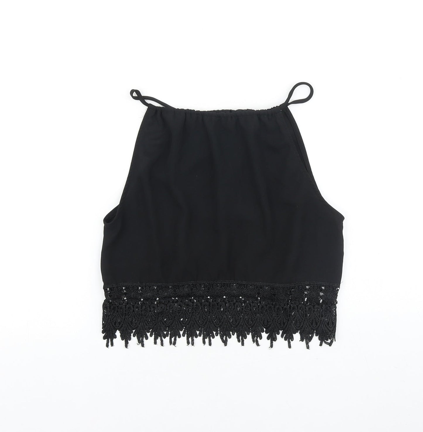 Preworn Womens Black Polyester Cropped Tank Size S Boat Neck