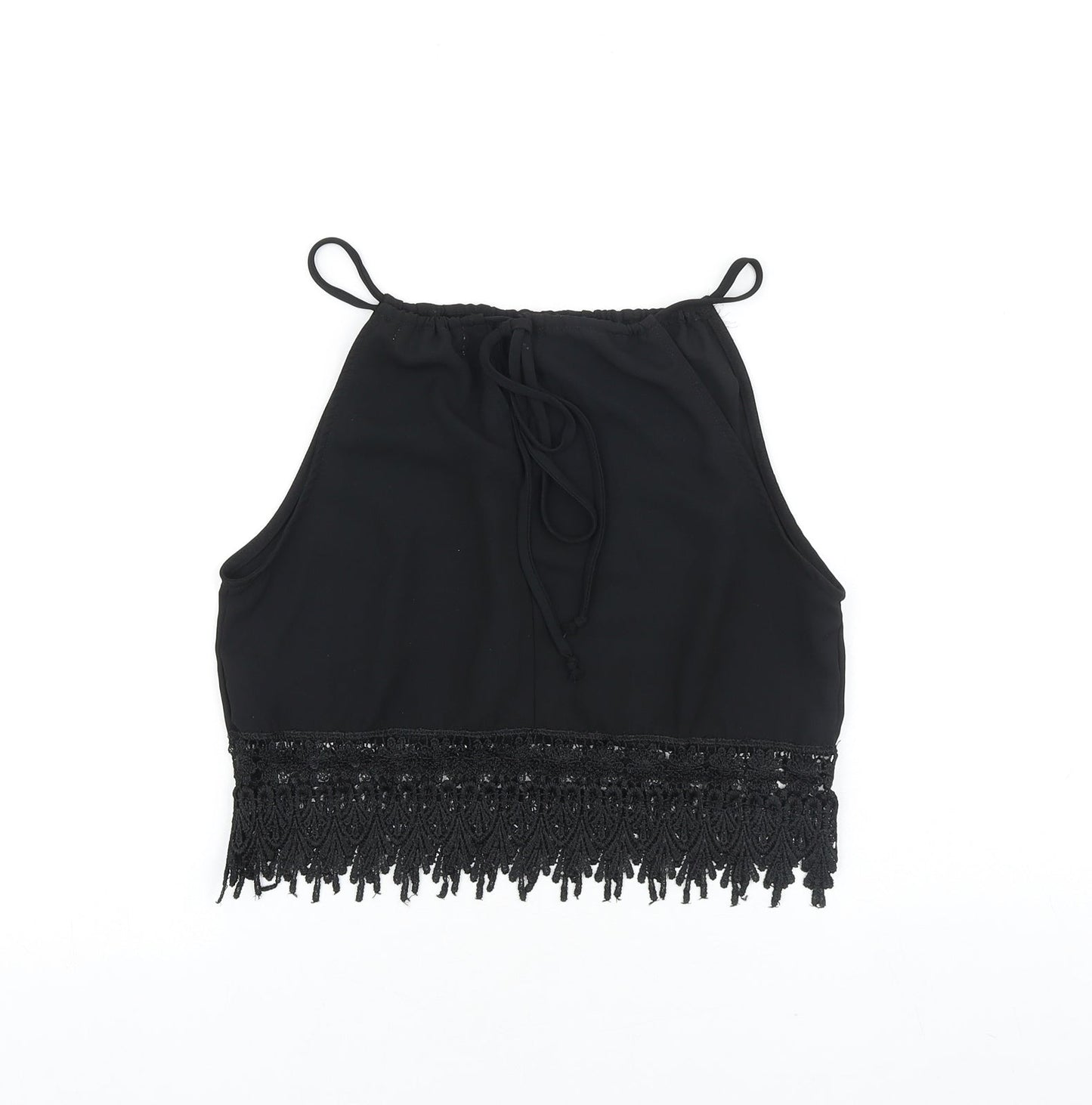 Preworn Womens Black Polyester Cropped Tank Size S Boat Neck