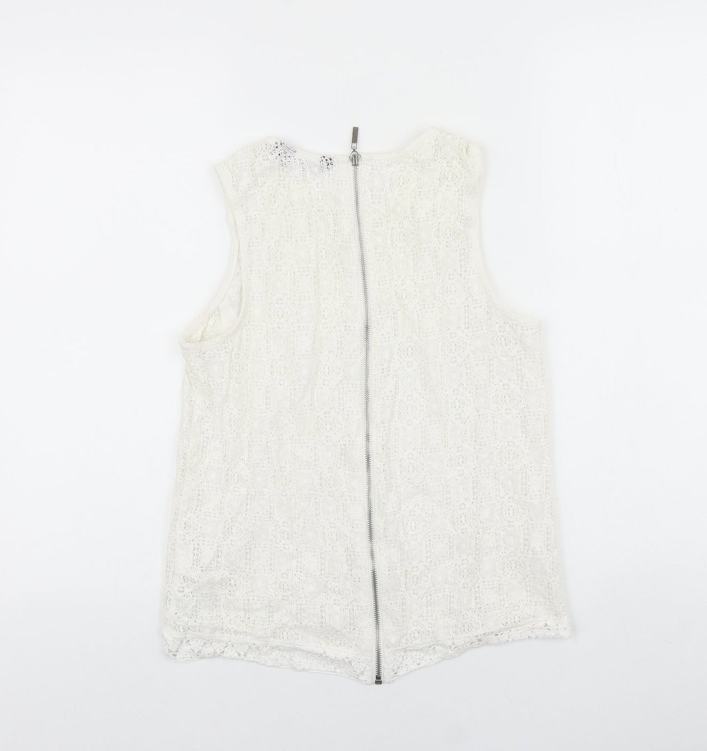 New Look Womens White Floral Polyamide Basic Tank Size 10 Round Neck