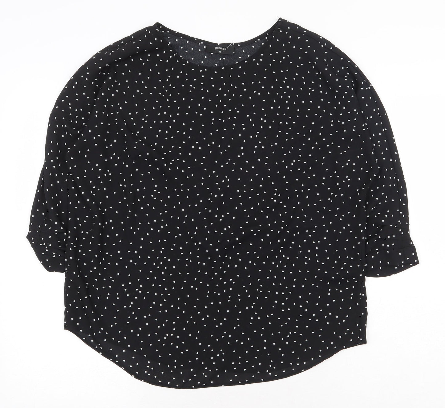 Papaya Womens Black Geometric Polyester Basic Blouse Size 12 Boat Neck