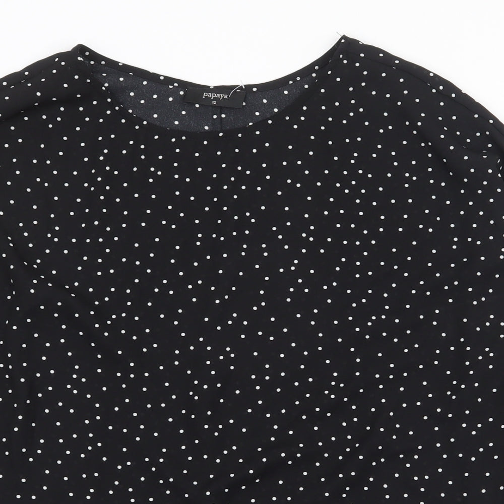 Papaya Womens Black Geometric Polyester Basic Blouse Size 12 Boat Neck