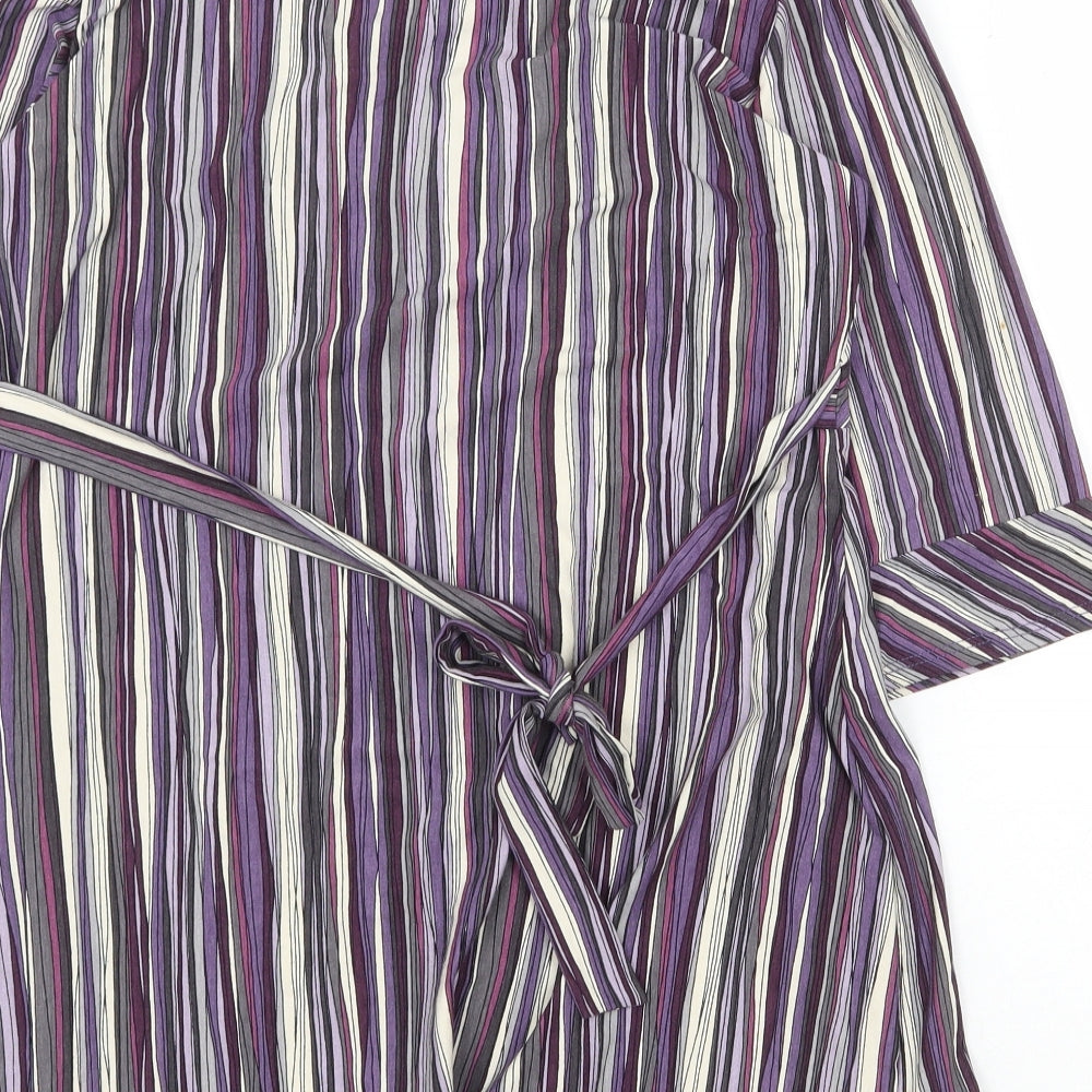 Marks and Spencer Womens Purple Striped Viscose A-Line Size 14 V-Neck Tie