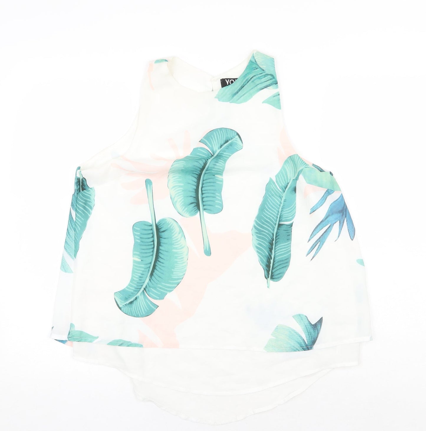 Yoins Womens White Geometric Polyester Basic Tank Size M Round Neck - Leaf Print