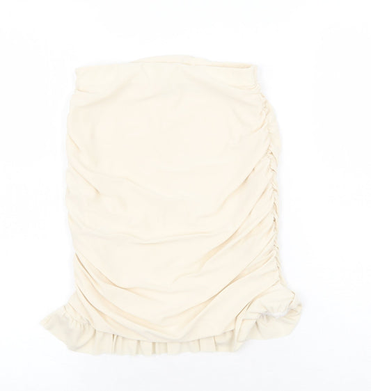 PRETTYLITTLETHING Womens Beige Polyester Bandage Skirt Size 6