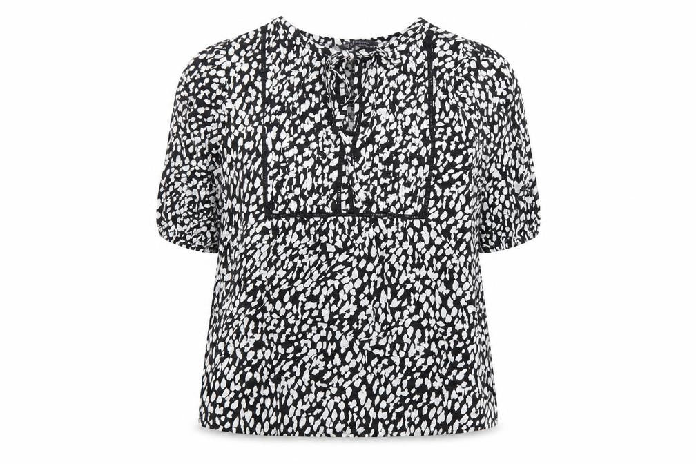 Marks and Spencer Womens Black Geometric Linen Basic Blouse Size 8 Round Neck
