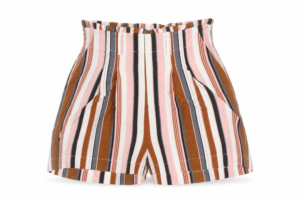 Primark Womens Multicoloured Striped Viscose Paperbag Shorts Size 4 Regular Pull On