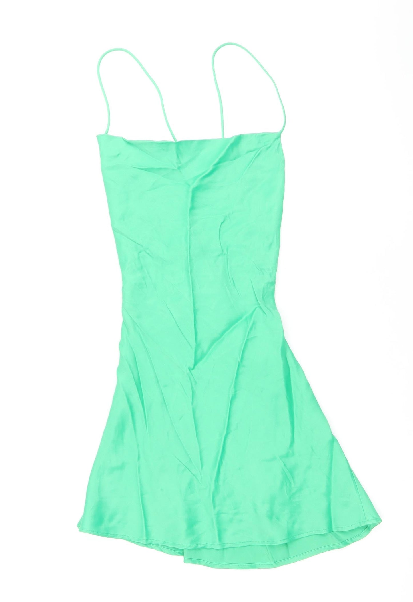 Zara Womens Green Viscose Slip Dress Size S Square Neck Pullover