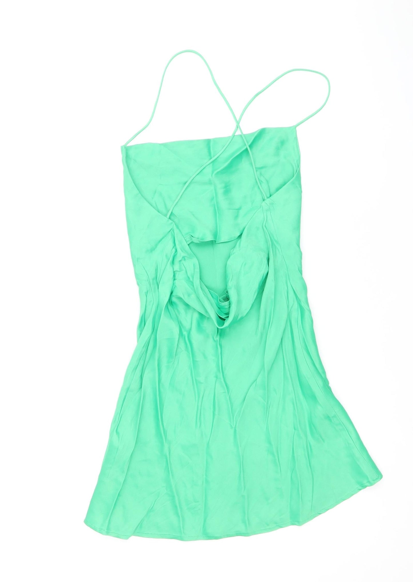 Zara Womens Green Viscose Slip Dress Size S Square Neck Pullover