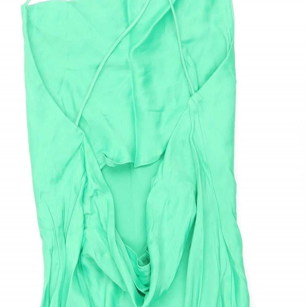 Zara Womens Green Viscose Slip Dress Size S Square Neck Pullover