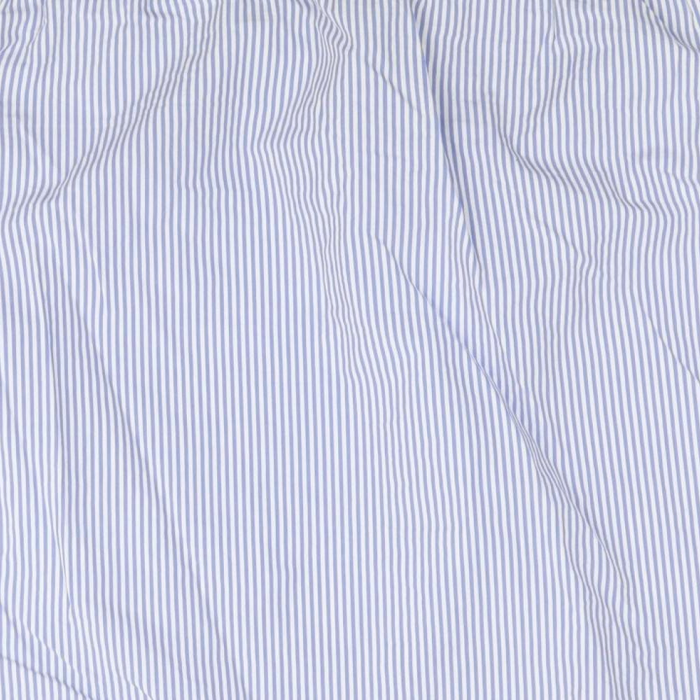 New Look Womens Blue Striped Cotton Basic Blouse Size 12 Boat Neck