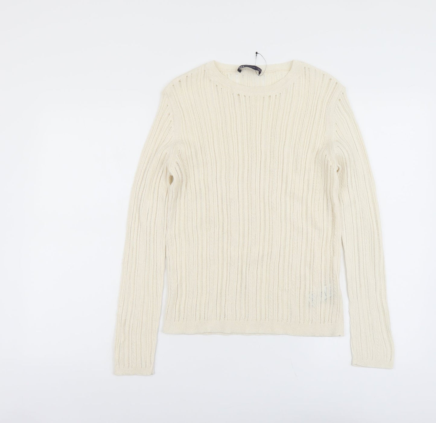 Marks and Spencer Womens Beige Scoop Neck Polyester Pullover Jumper Size M