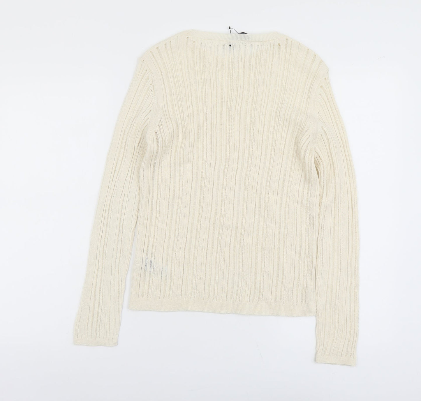 Marks and Spencer Womens Beige Scoop Neck Polyester Pullover Jumper Size M