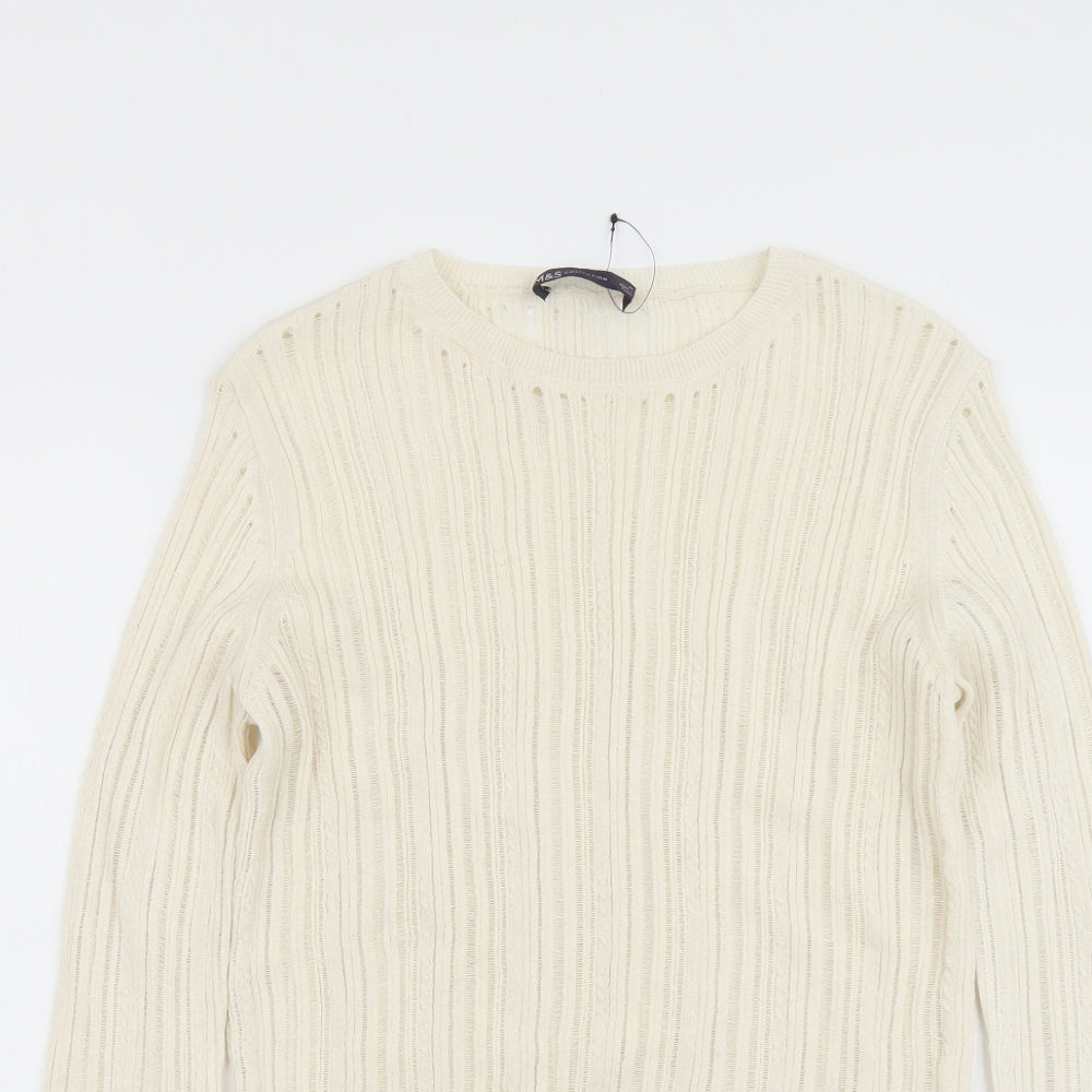 Marks and Spencer Womens Beige Scoop Neck Polyester Pullover Jumper Size M