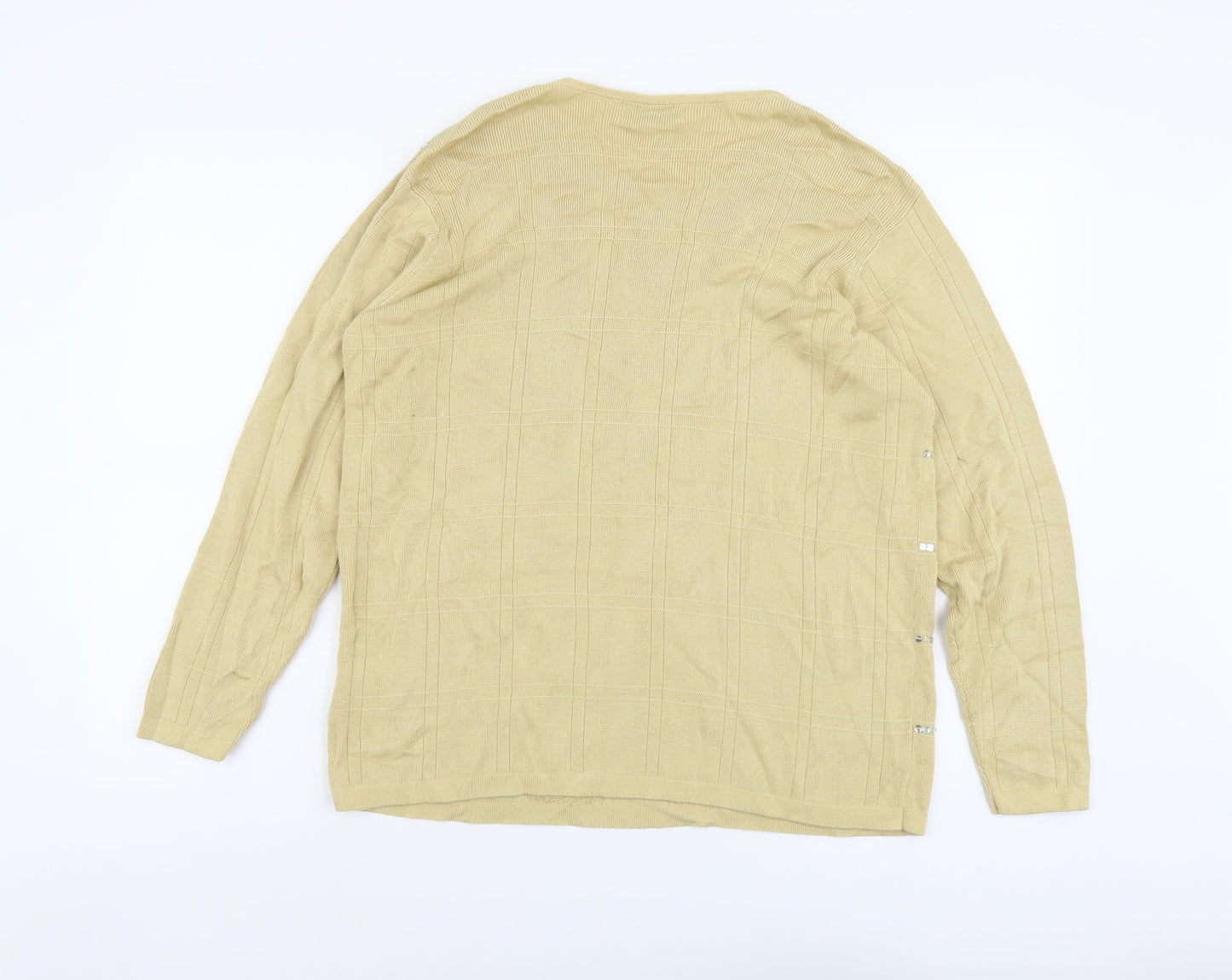 Jumper Womens Beige Scoop Neck Check Acrylic Pullover Jumper Size L