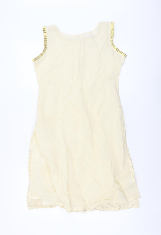 Kanya Womens Beige Geometric Cotton Tank Dress Size 12 Round Neck Pullover