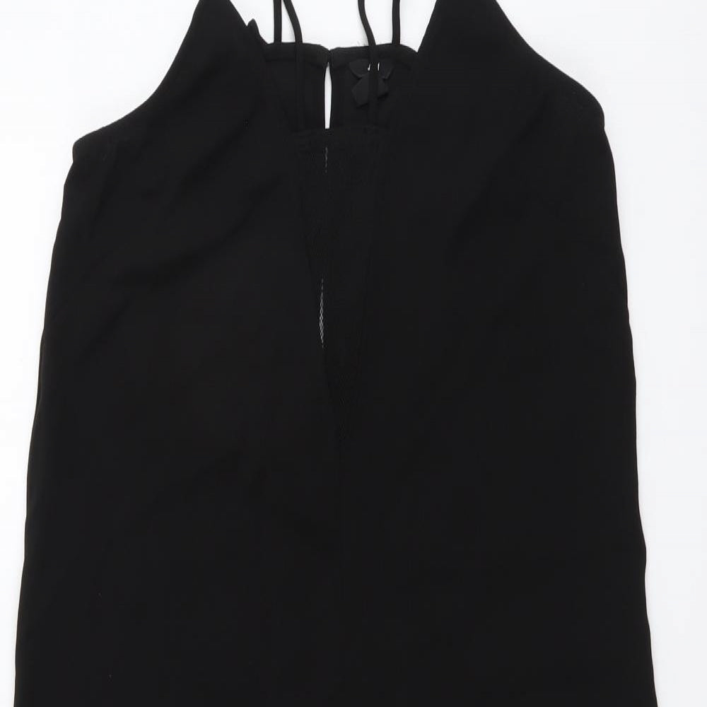 H&M Womens Black Polyester A-Line Size XS Round Neck Button