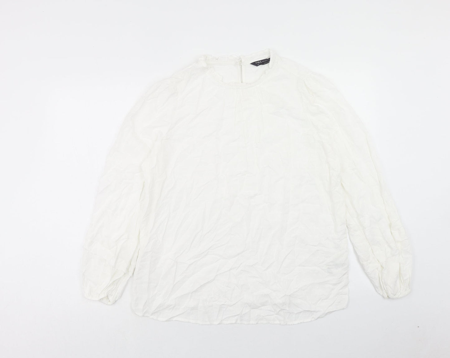 Marks and Spencer Womens White Viscose Basic Blouse Size 14 Scoop Neck