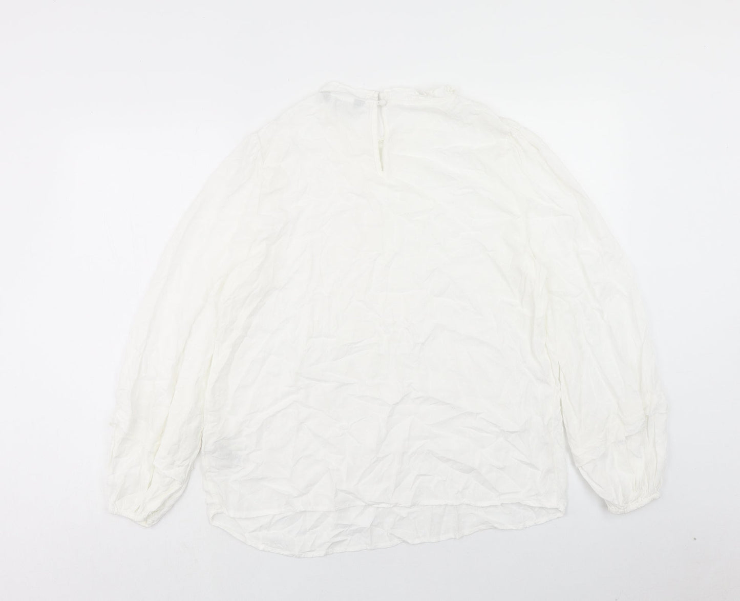 Marks and Spencer Womens White Viscose Basic Blouse Size 14 Scoop Neck