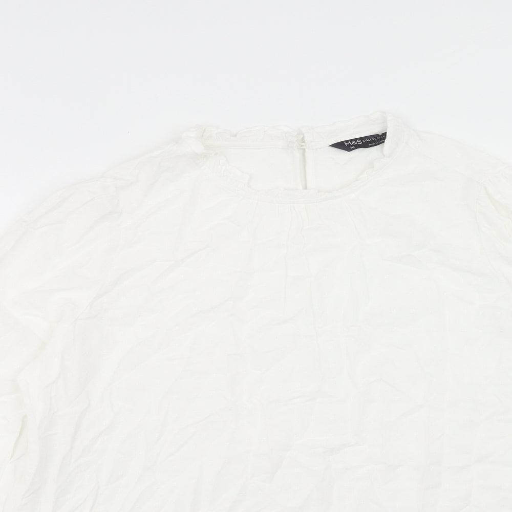 Marks and Spencer Womens White Viscose Basic Blouse Size 14 Scoop Neck