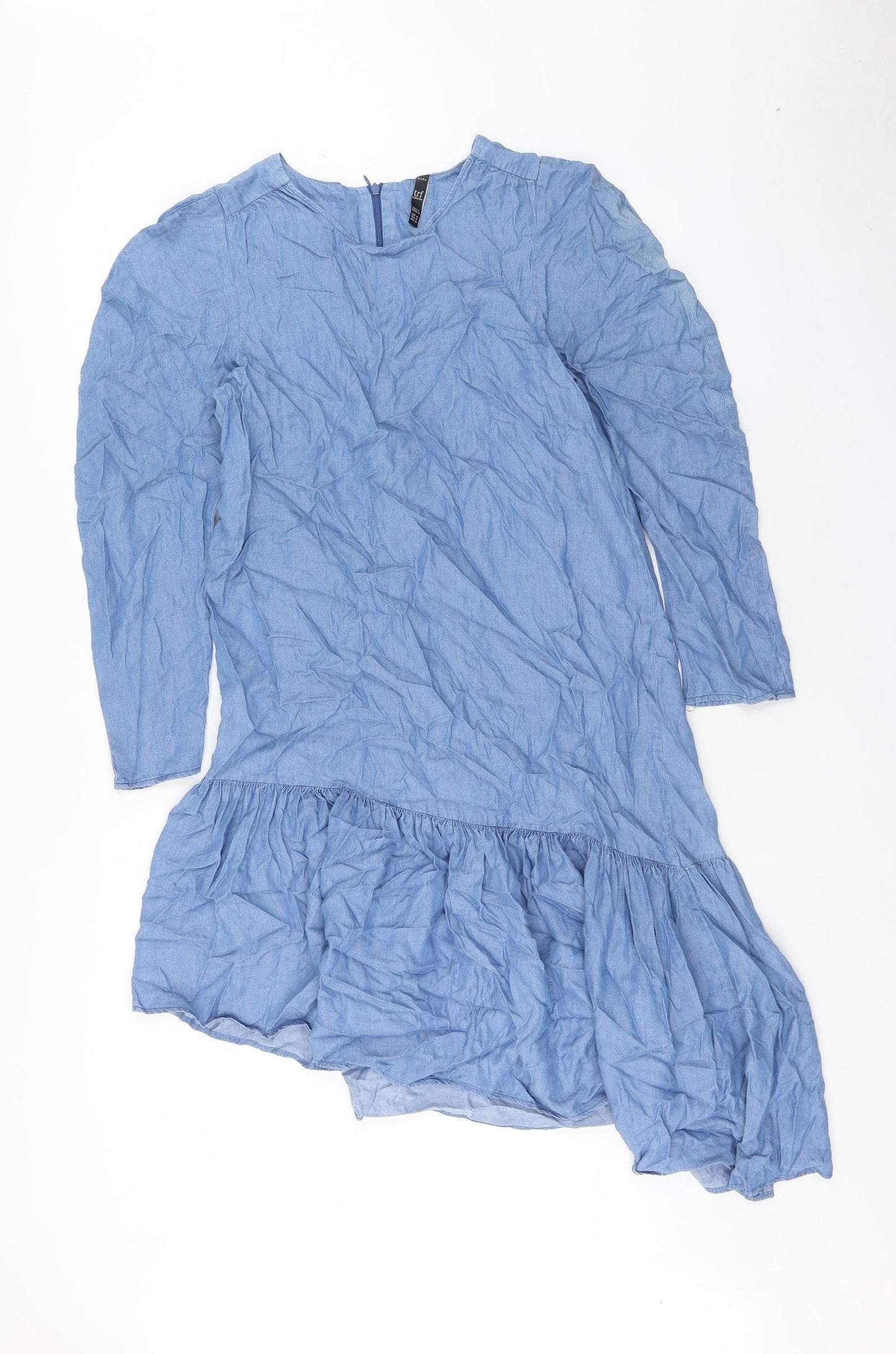 Zara Womens Blue Lyocell A-Line Size M Round Neck Zip