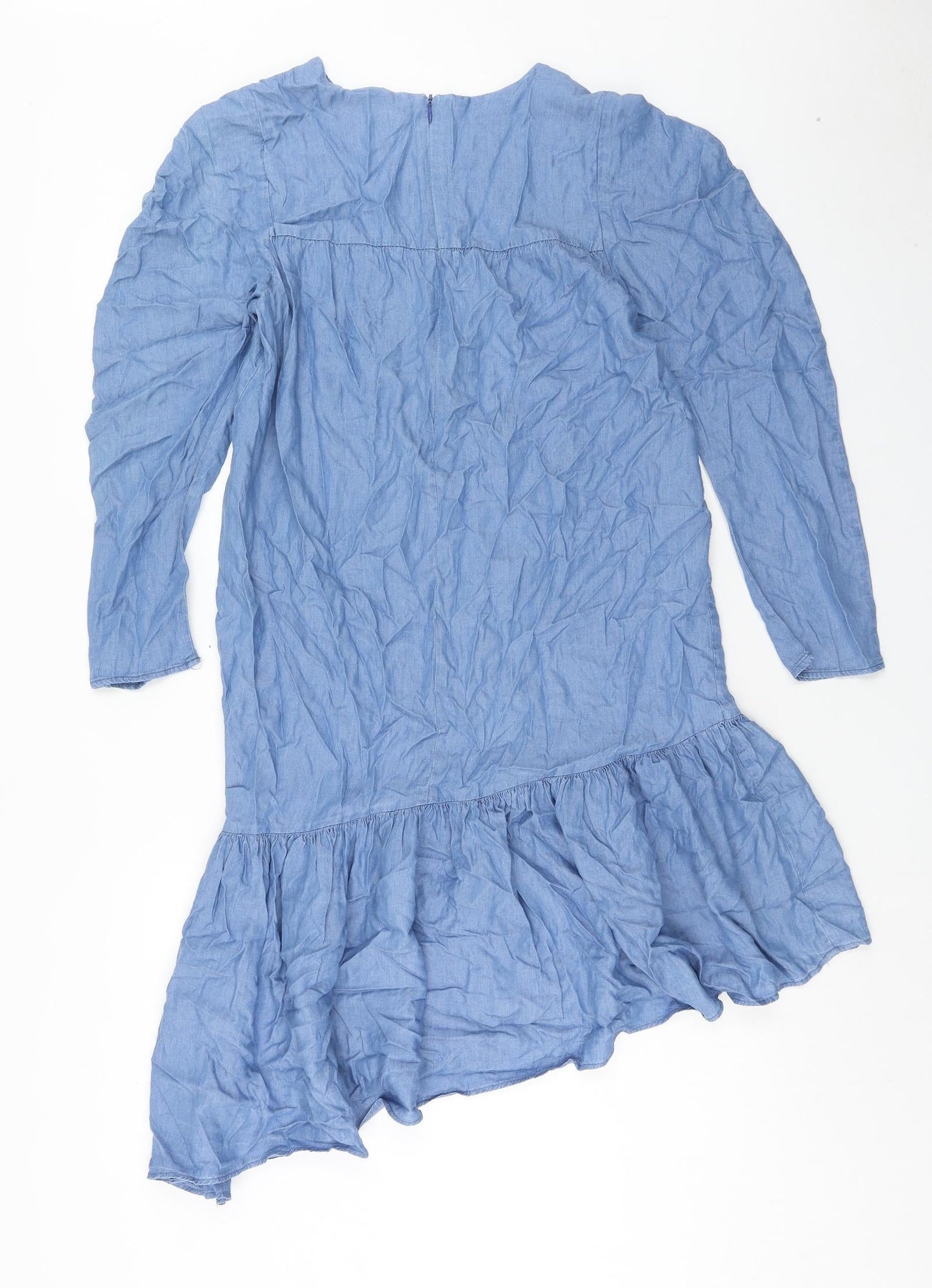Zara Womens Blue Lyocell A-Line Size M Round Neck Zip