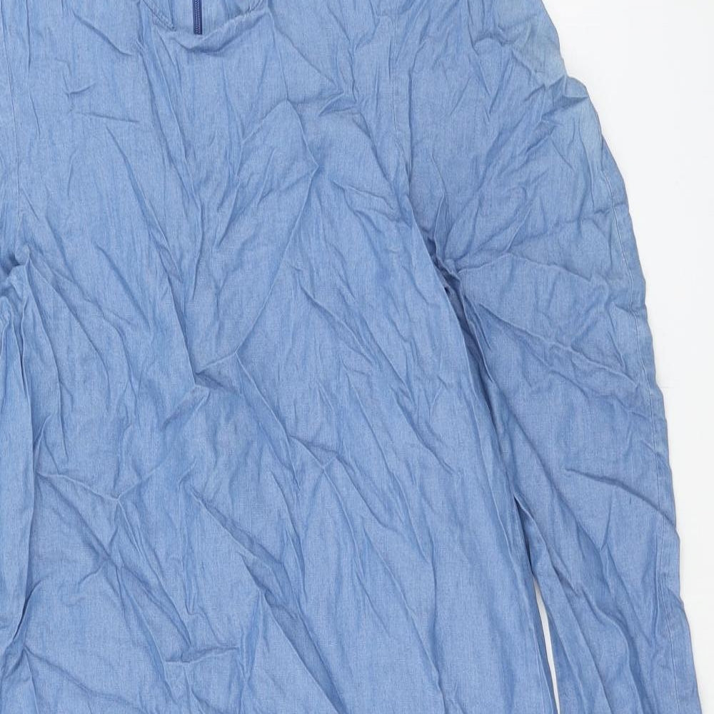 Zara Womens Blue Lyocell A-Line Size M Round Neck Zip