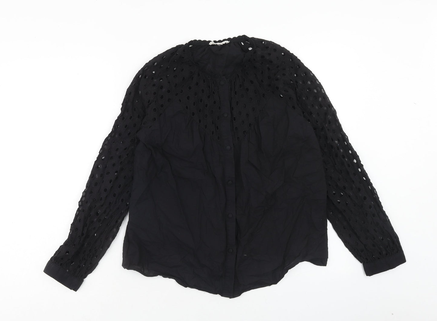 Cerise Blue Womens Black Cotton Basic Blouse Size S Round Neck