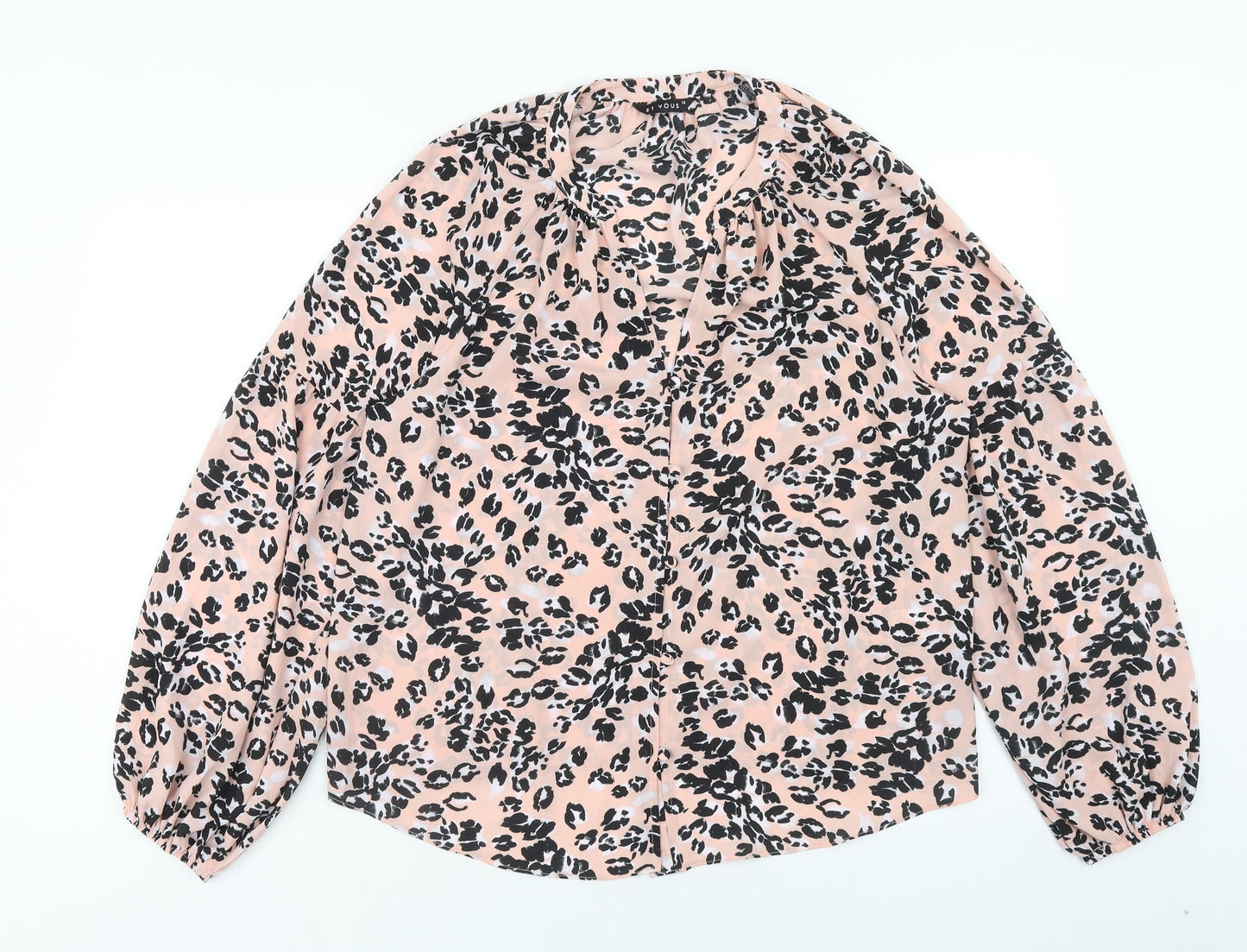 Et Vous Womens Pink Animal Print Polyester Basic Blouse Size 14 V-Neck - Leopard Print