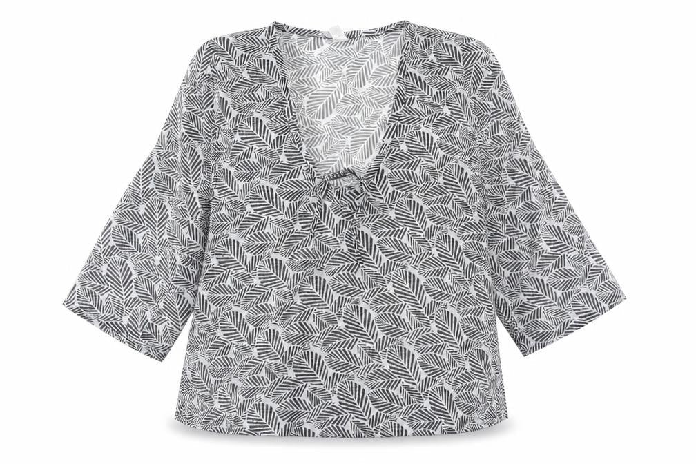 Preworn Womens Black Geometric Polyester Kimono Blouse Size S V-Neck