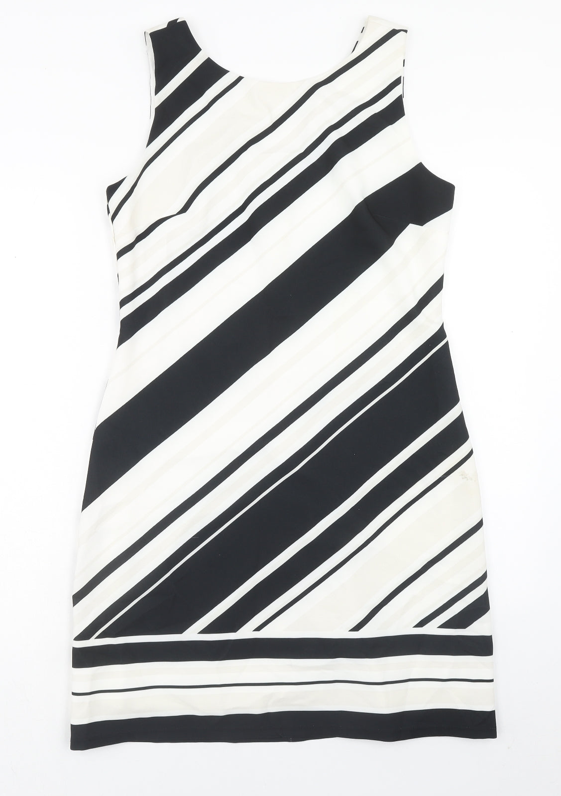 Wallis Womens White Striped Polyester Shift Size 12 Round Neck Zip