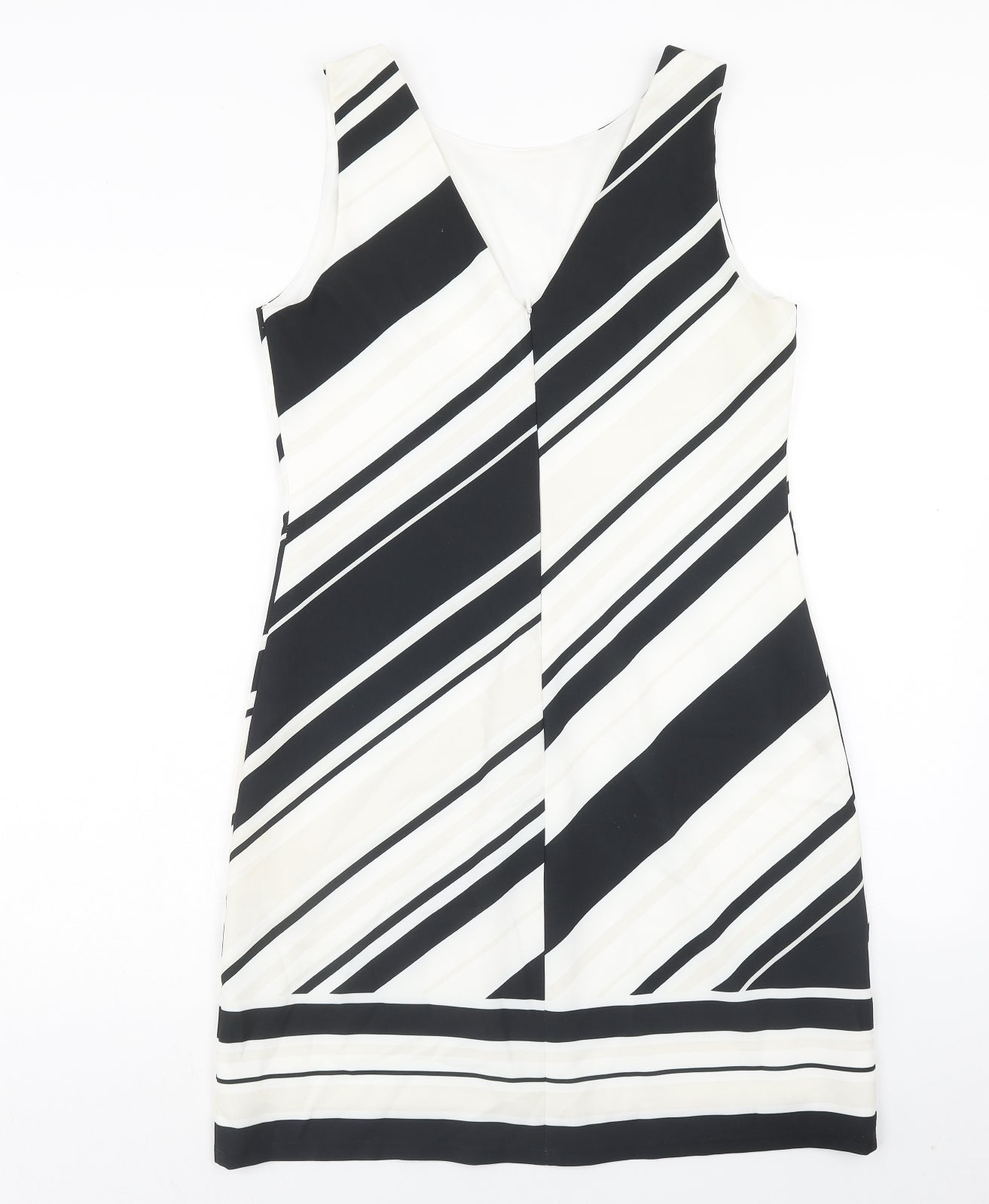 Wallis Womens White Striped Polyester Shift Size 12 Round Neck Zip