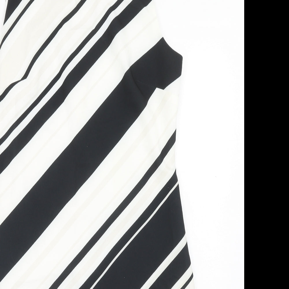 Wallis Womens White Striped Polyester Shift Size 12 Round Neck Zip