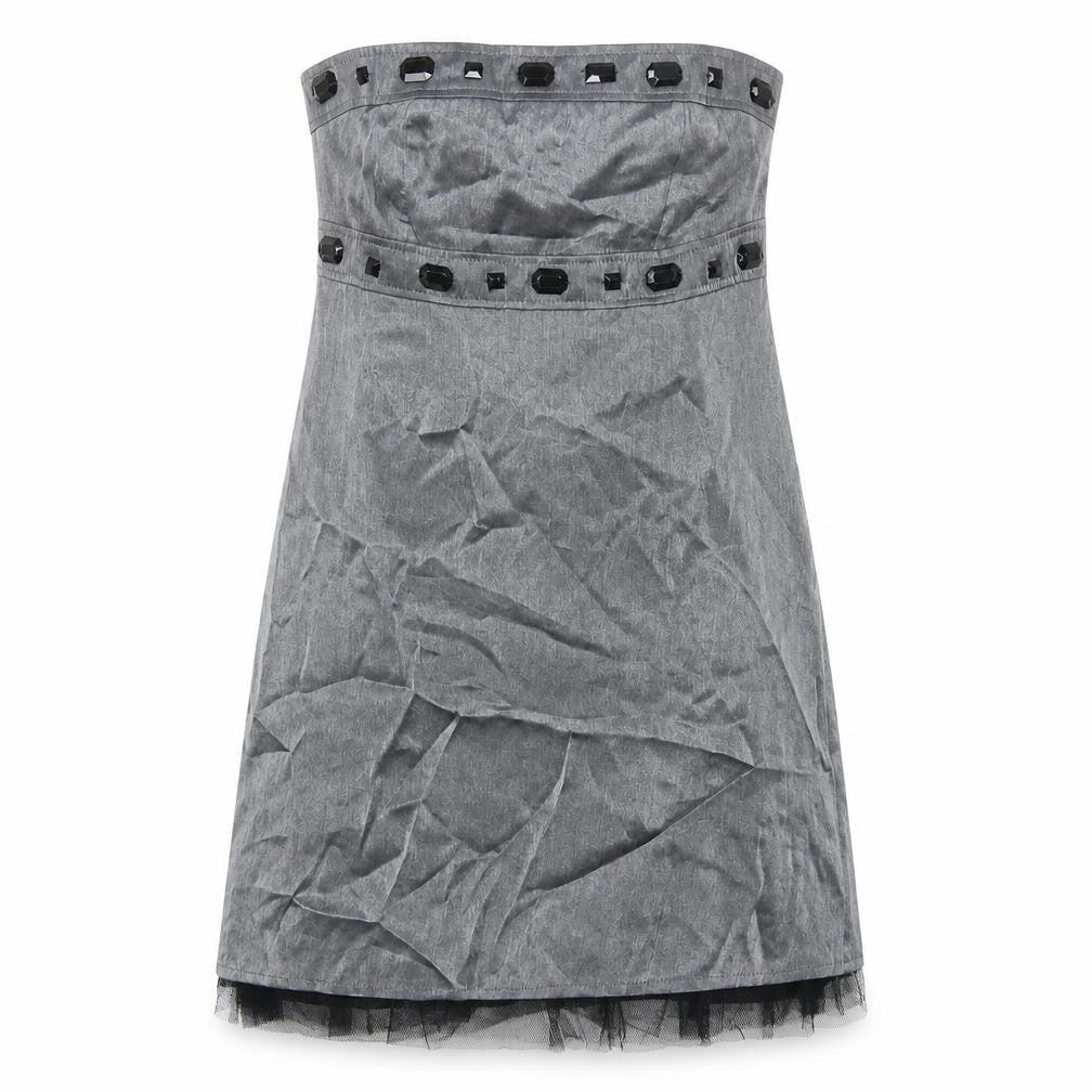 Zoe Womens Silver Viscose Shift Size 10 Off the Shoulder Zip - Tulle Detail