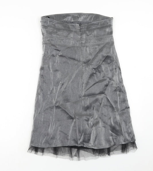 Zoe Womens Silver Viscose Shift Size 10 Off the Shoulder Zip - Tulle Detail