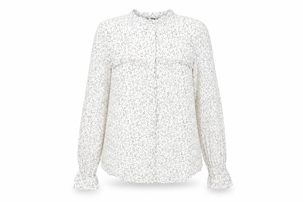 Marks and Spencer Womens White Floral Viscose Basic Button-Up Size 14 Round Neck