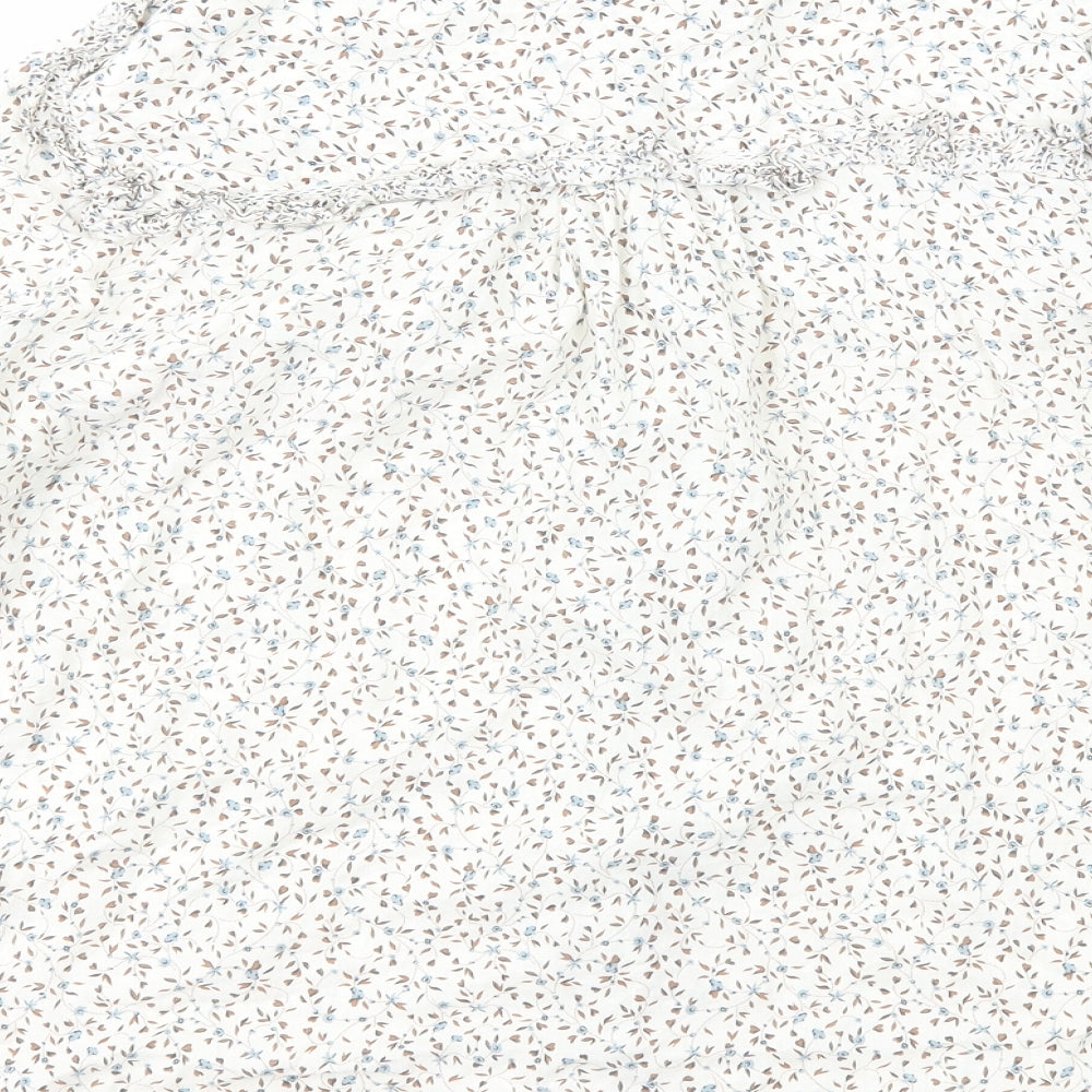 Marks and Spencer Womens White Floral Viscose Basic Button-Up Size 14 Round Neck