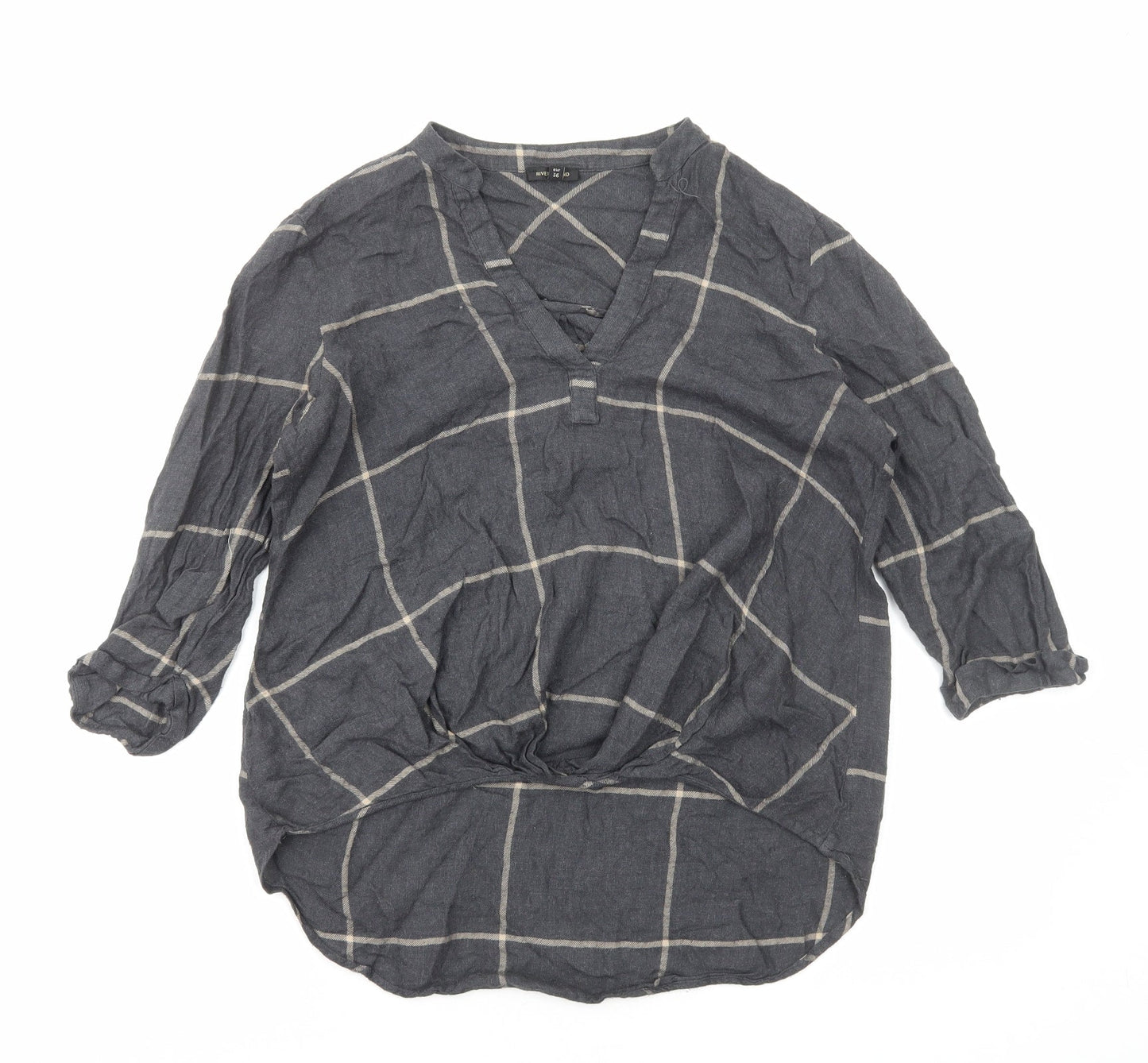 River Island Womens Grey Check Viscose Basic Blouse Size 10 V-Neck