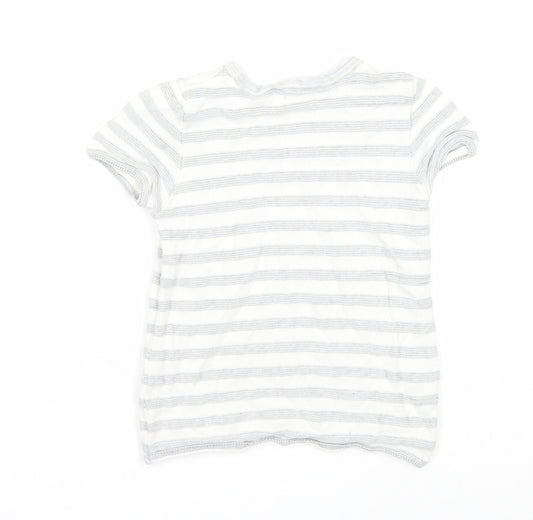 NEXT Boys White Round Neck Striped Cotton Pullover Jumper Size 2-3 Years Pullover
