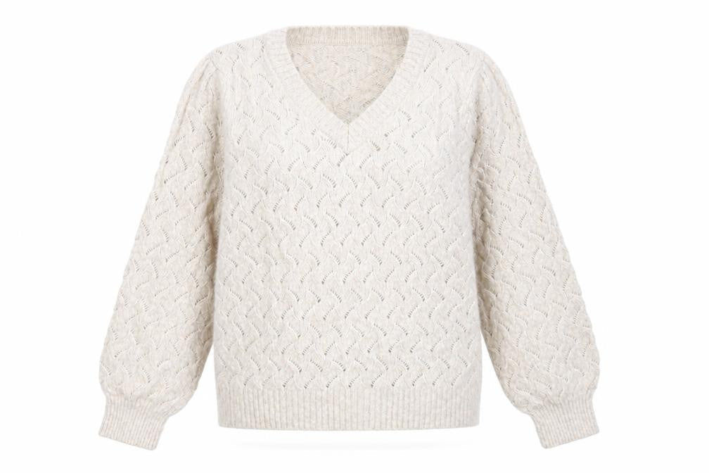 Marks and Spencer Womens Beige V-Neck Polyester Pullover Jumper Size L