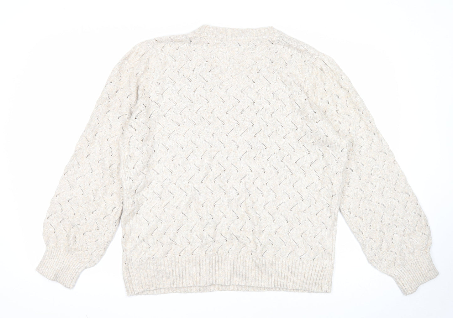 Marks and Spencer Womens Beige V-Neck Polyester Pullover Jumper Size L