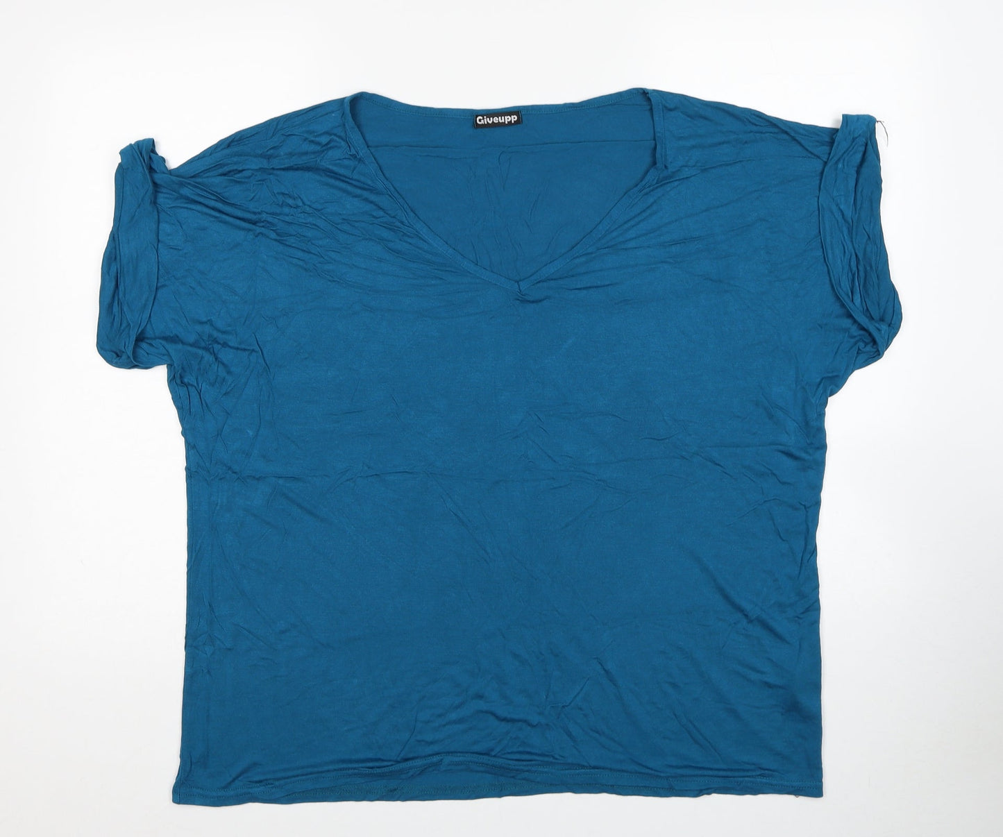 Giveupp Womens Blue Viscose Basic T-Shirt One Size V-Neck