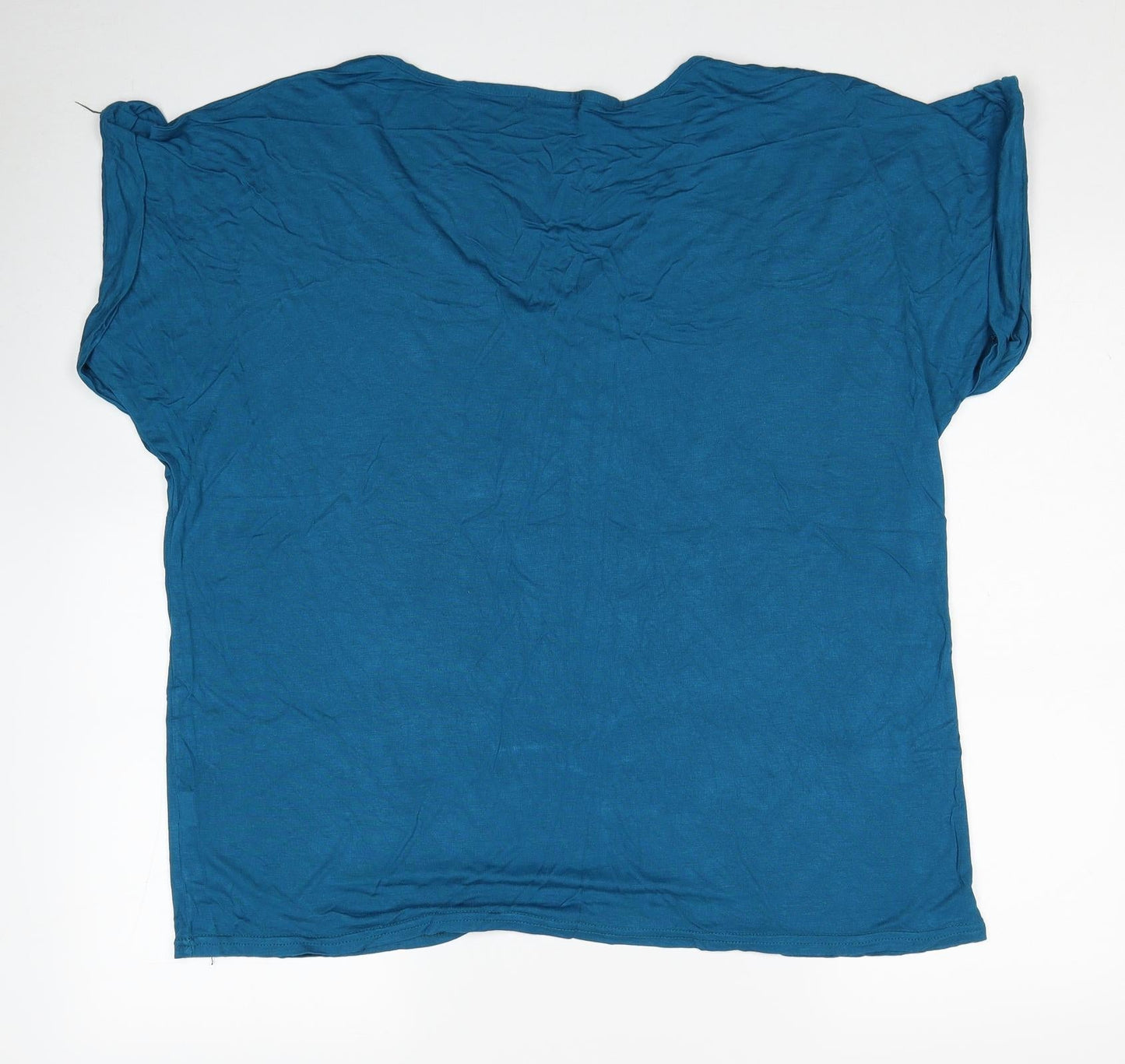 Giveupp Womens Blue Viscose Basic T-Shirt One Size V-Neck