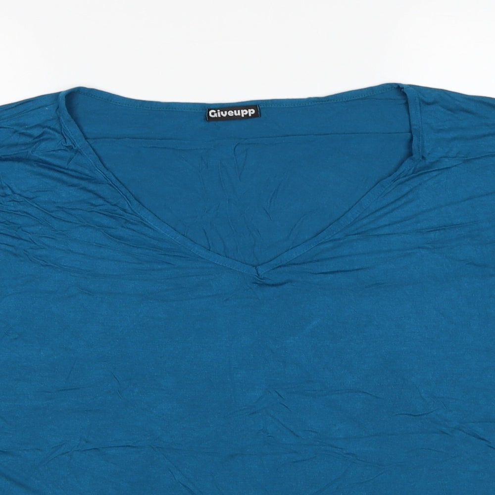 Giveupp Womens Blue Viscose Basic T-Shirt One Size V-Neck