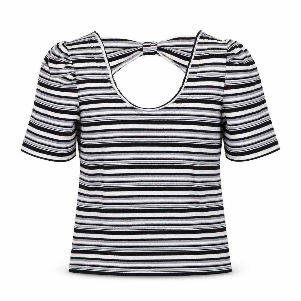 Linea Womens Black Striped Viscose Basic T-Shirt Size M Scoop Neck