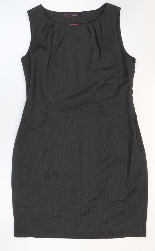 NEXT Womens Grey Polyester Pencil Dress Size M Boat Neck Zip - Pleat Detail