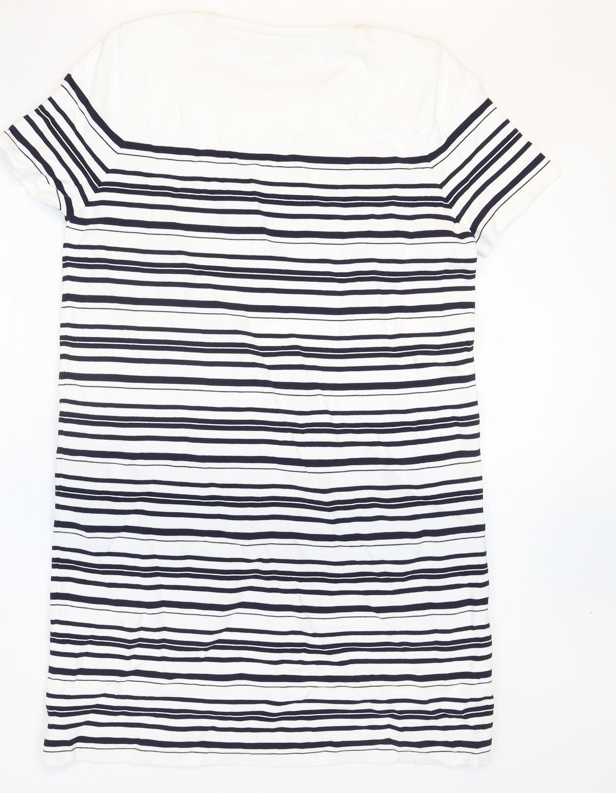 Zara Womens White Striped Polyamide T-Shirt Dress Size S Round Neck Pullover