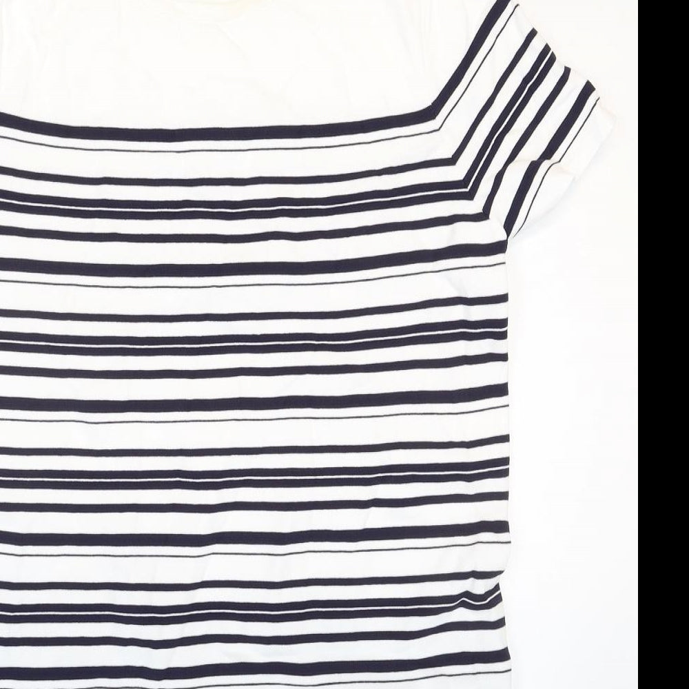 Zara Womens White Striped Polyamide T-Shirt Dress Size S Round Neck Pullover